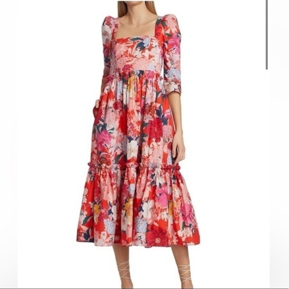 Cara Cara - Blue Hill Dress in Japanese Floral Red, 0 - Picture 2 of 13
